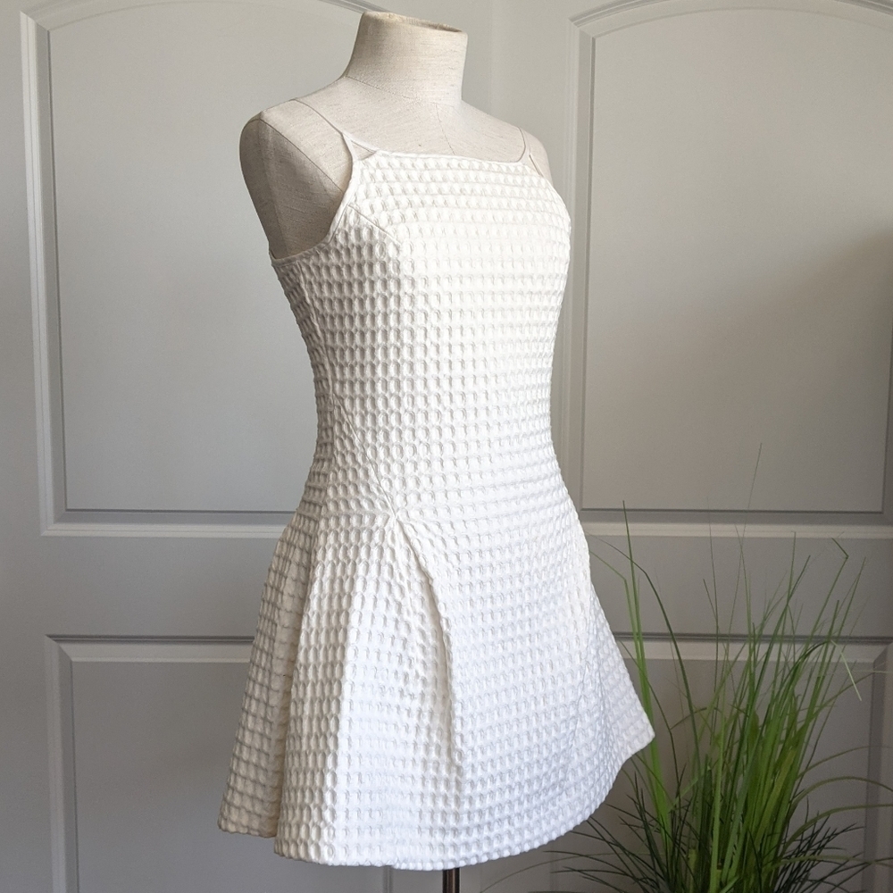 Ash Dress Mini Textured Waffle Knit Cotton Sleeveless Fit Flare White 38 S NWT